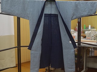 国産リネン 襟・背中心切替